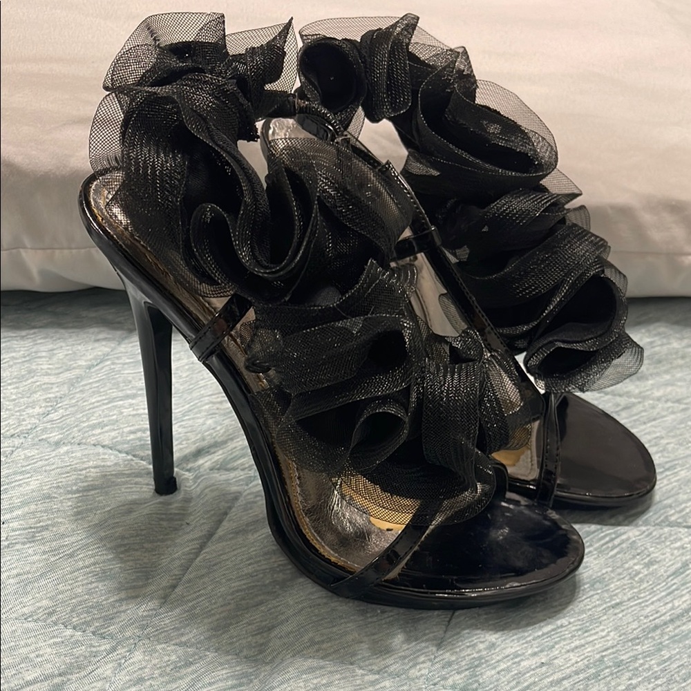 Bakers Black Ruffled Stiletto Heels